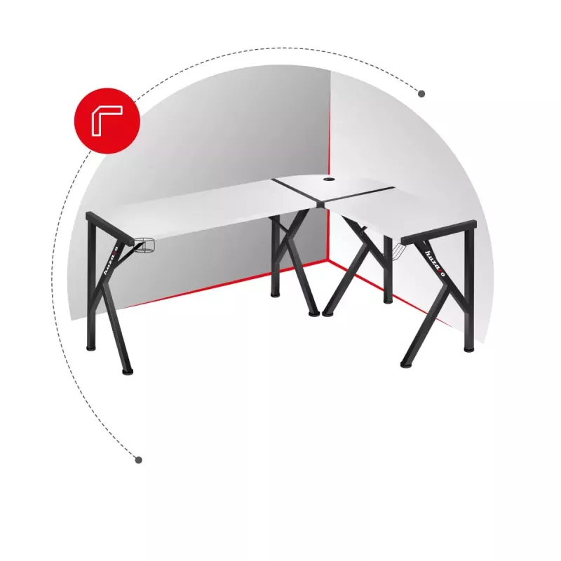 Kampinis žaidimų stalas Huzaro Hero 6.3 Baltas L formos anglies pluošto viršus 1540×1170×740 mm