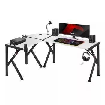 Kampinis žaidimų stalas Huzaro Hero 6.3 Baltas L formos anglies pluošto viršus 1540×1170×740 mm