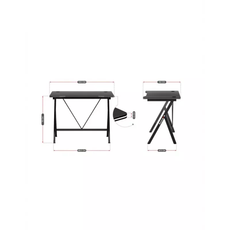 Gaming stalas Huzaro Hero 1.4 Black stačiakampis MDF 1000x500x750 mm