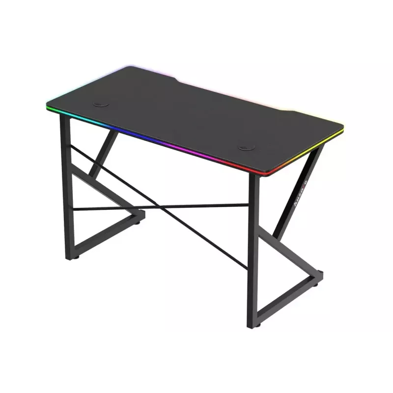 Žaidimų stalas Huzaro Hero 1.7 RGB Black – tiesus ergonomiškas stalas 1200x600 mm, 750 mm aukštis, LED, puodelio laikiklis, ausinių kablys
