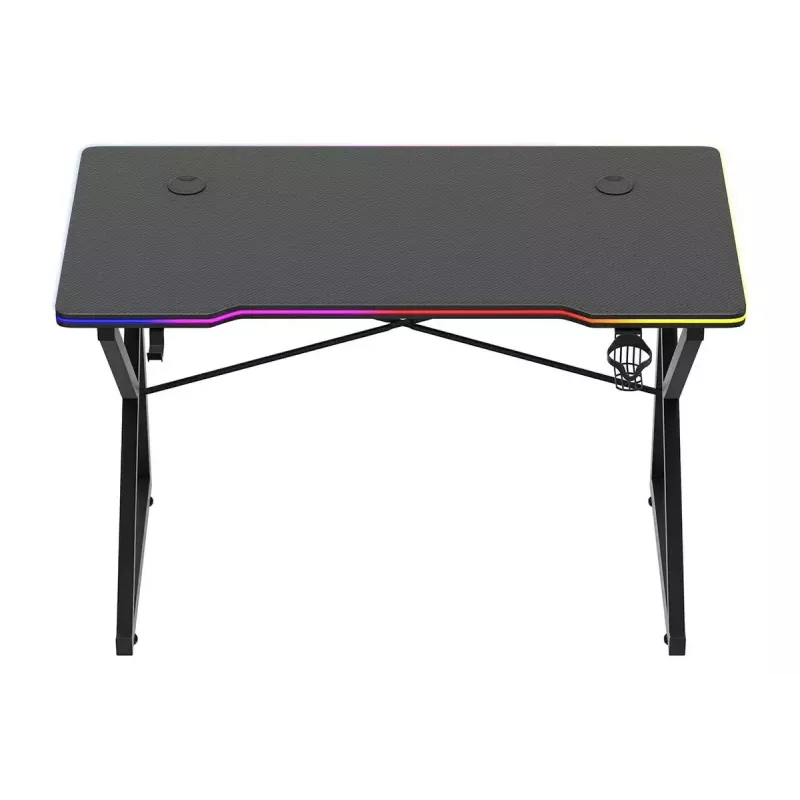 Žaidimų stalas Huzaro Hero 1.7 RGB Black – tiesus ergonomiškas stalas 1200x600 mm, 750 mm aukštis, LED, puodelio laikiklis, ausinių kablys