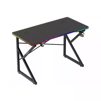 Žaidimų stalas Huzaro Hero 1.7 RGB Black – tiesus ergonomiškas stalas 1200x600 mm, 750 mm aukštis, LED, puodelio laikiklis, ausinių kablys