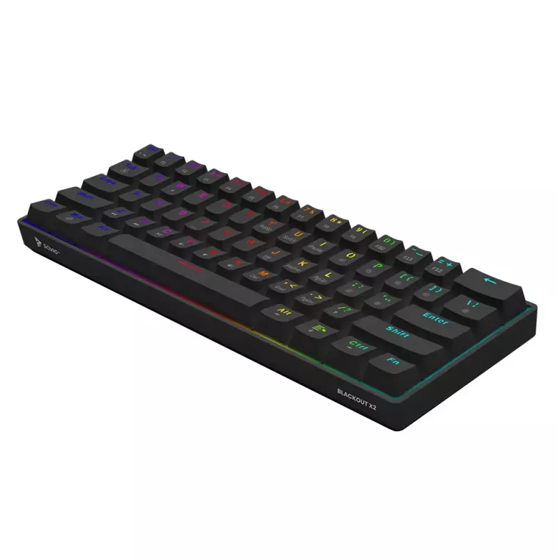 Mechaninė žaidimų klaviatūra SAVIO BLACKOUT X2 BLUE, 61 klavišų 60% USB-C atjungiamas laidas, RGB LED, Outemu Blue jungikliai, N-key rollover