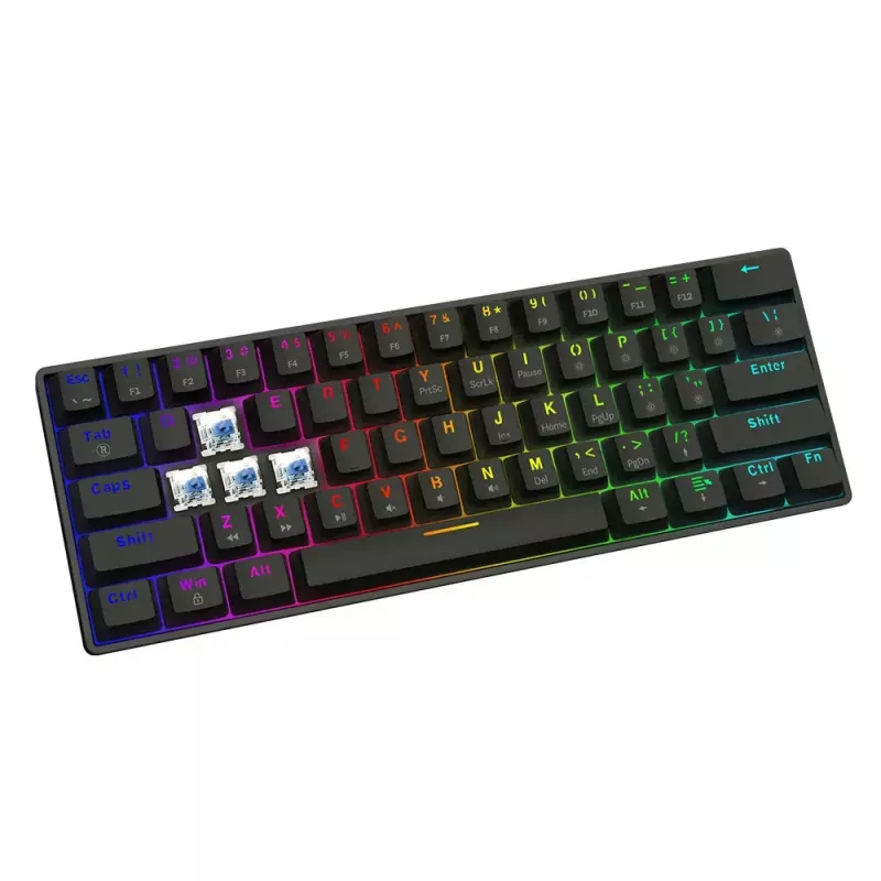 Mechaninė žaidimų klaviatūra SAVIO BLACKOUT X2 BLUE, 61 klavišų 60% USB-C atjungiamas laidas, RGB LED, Outemu Blue jungikliai, N-key rollover