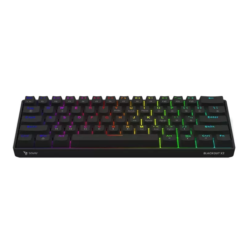 Mechaninė žaidimų klaviatūra SAVIO BLACKOUT X2 BLUE, 61 klavišų 60% USB-C atjungiamas laidas, RGB LED, Outemu Blue jungikliai, N-key rollover