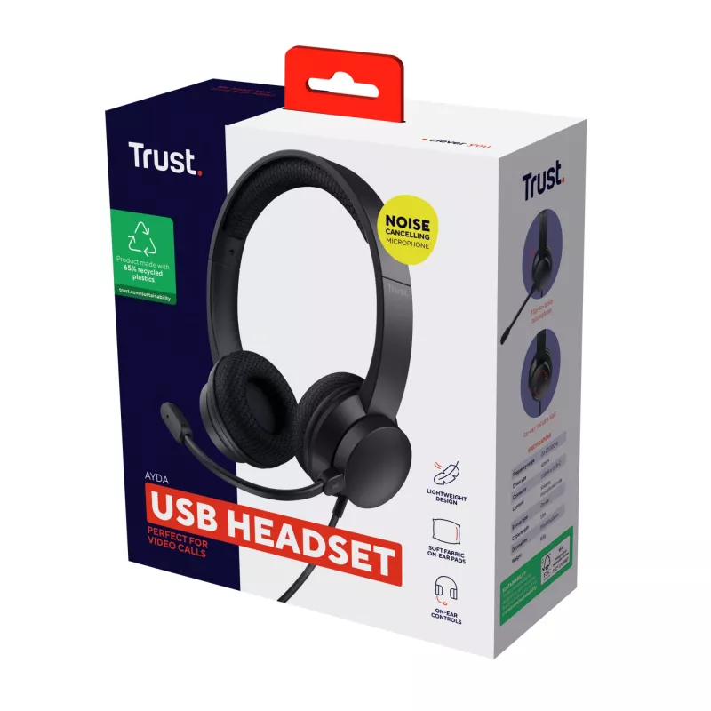 Trust Ayda ausinės laidinės ant ausų skambučiams ir muzikai USB-A juodos