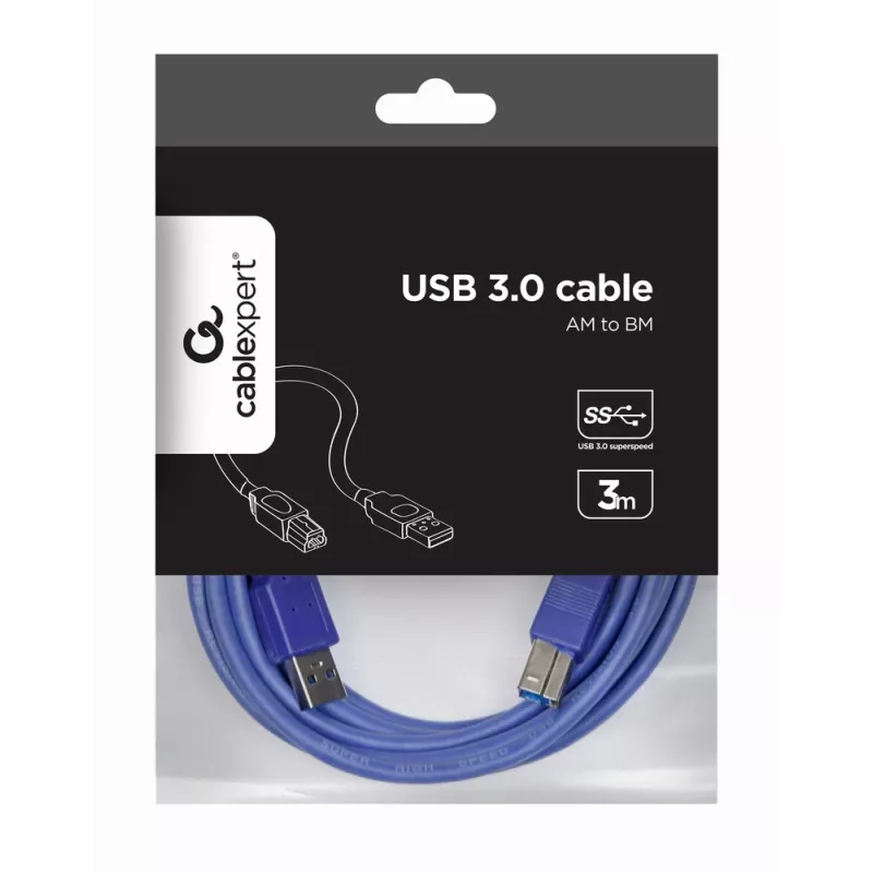 GEMBIRD USB 3.0 laidas A kištukas į B kištuką 3 m – mėlynas