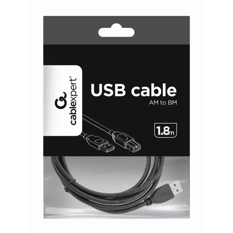 GEMBIRD USB 2.0 A-B laidas 2,0 m (6 pėdos) – juodas / urmu pakuotėje (ccp-USB2-ambm-6)