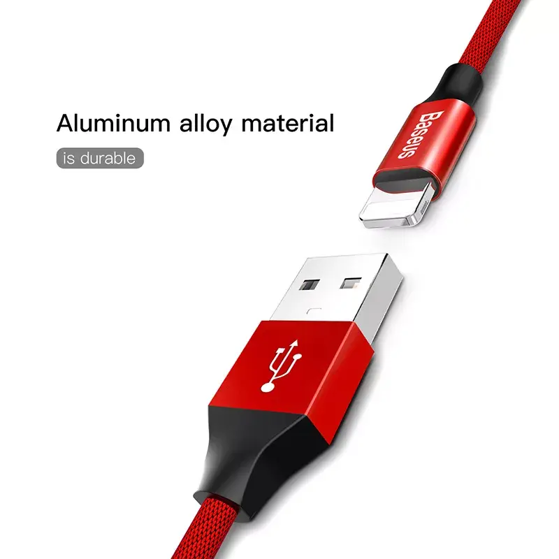 USB-A į Lightning laidas „Baseus Yiven“ 1,8 m, 2 A, raudonas, termoplastinis elastomerinis apvalkalas