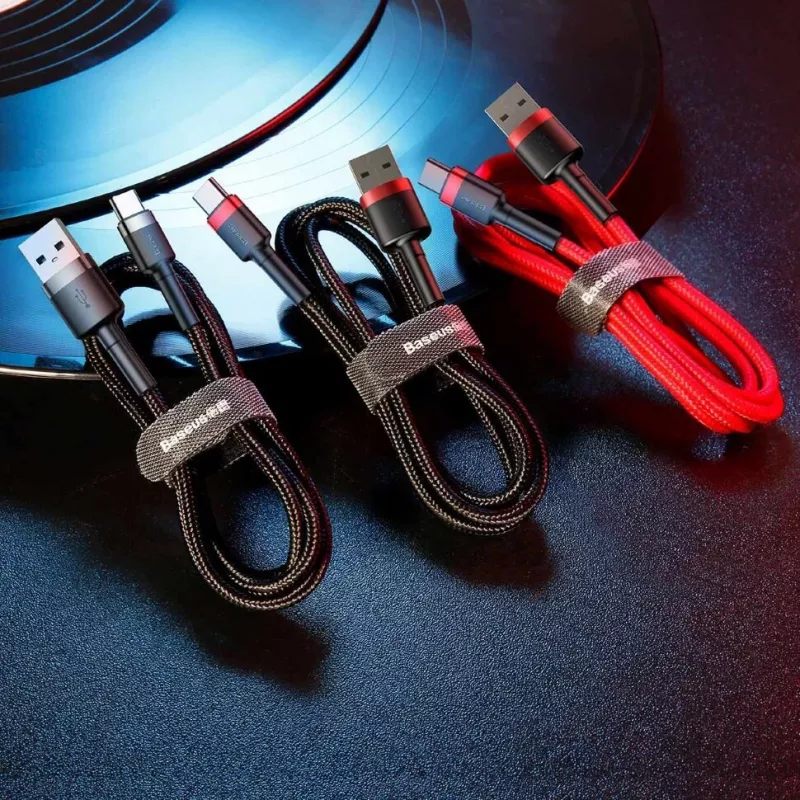 BASEUS Cafule Braided USB-A į USB-C kabelis 2A 2m juodas nailoninis