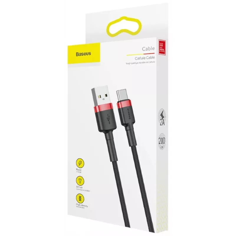 BASEUS Cafule Braided USB-A į USB-C kabelis 2A 2m juodas nailoninis