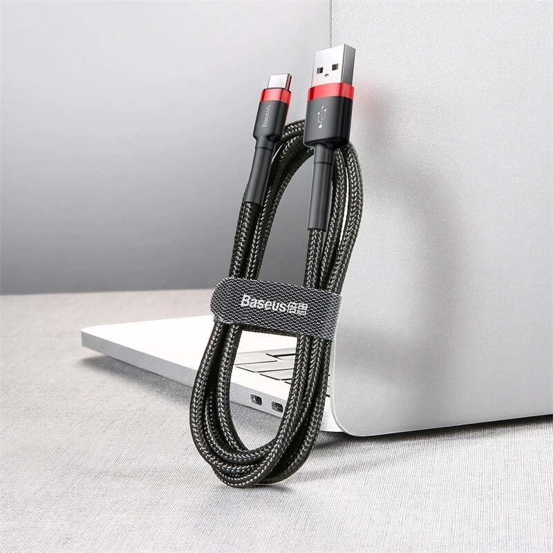 BASEUS Cafule Braided USB-A į USB-C kabelis 2A 2m juodas nailoninis