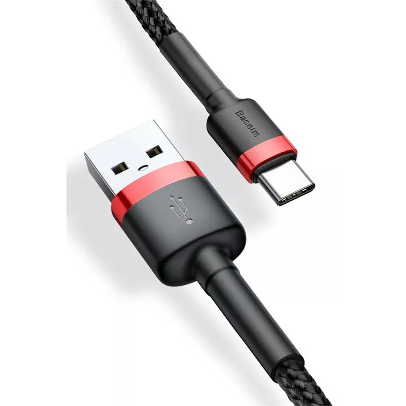 BASEUS Cafule Braided USB-A į USB-C kabelis 2A 2m juodas nailoninis