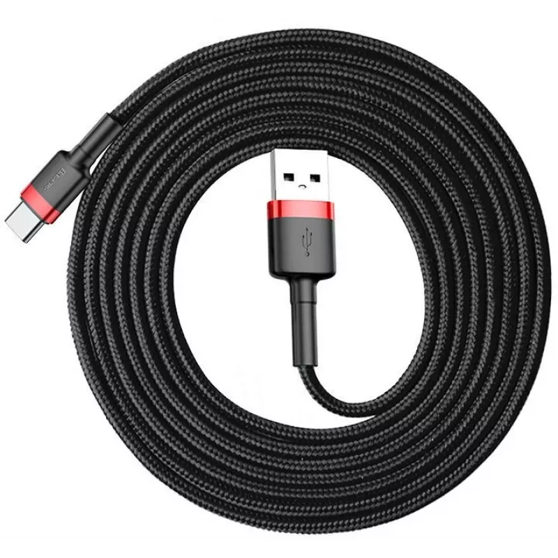 BASEUS Cafule Braided USB-A į USB-C kabelis 2A 2m juodas nailoninis