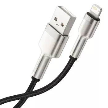 BASEUS greito įkrovimo ir duomenų perdavimo kabelis Cafule USB Type-A – Lightning, 480Mbps (2.4A PD), 1m, juodas
