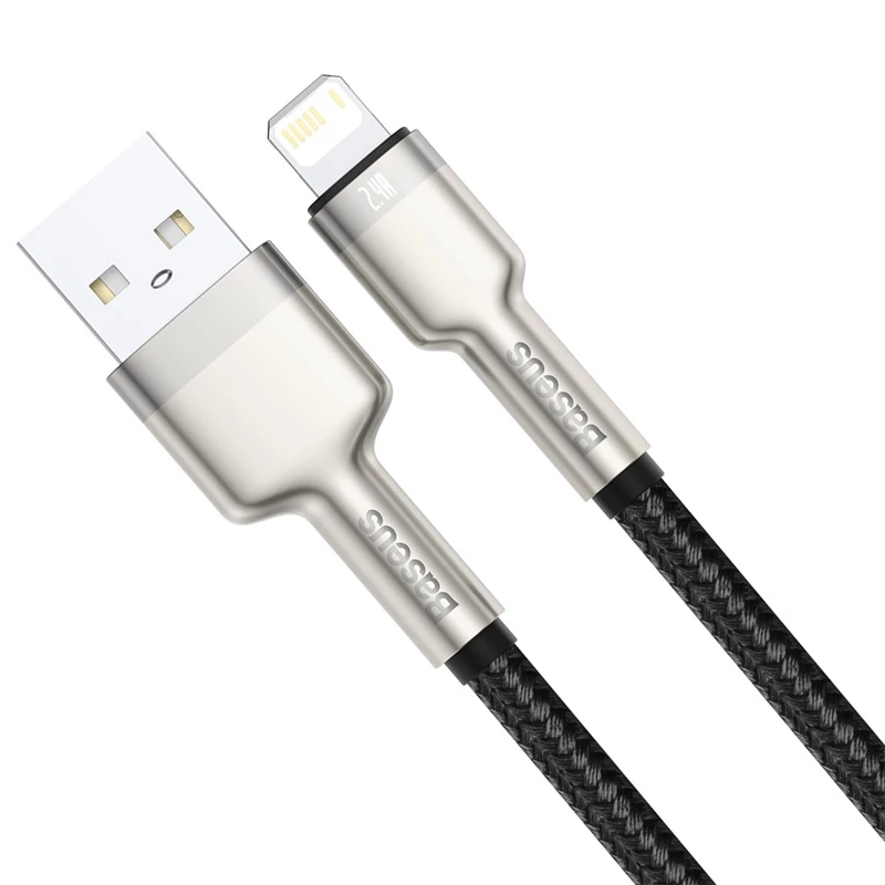 BASEUS greito įkrovimo ir duomenų perdavimo kabelis Cafule USB Type-A – Lightning, 480Mbps (2.4A PD), 1m, juodas