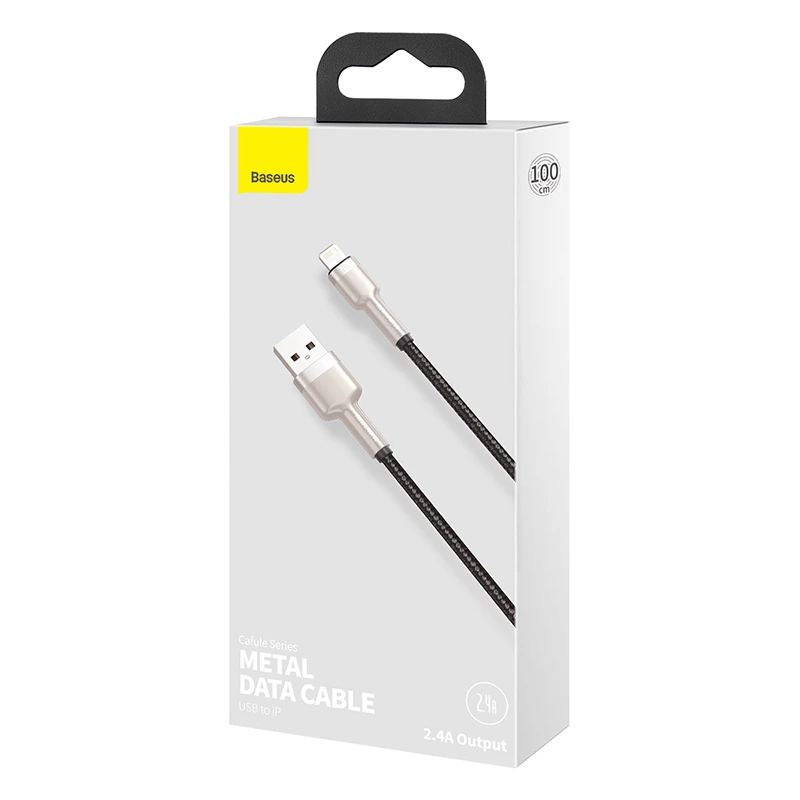 BASEUS greito įkrovimo ir duomenų perdavimo kabelis Cafule USB Type-A – Lightning, 480Mbps (2.4A PD), 1m, juodas