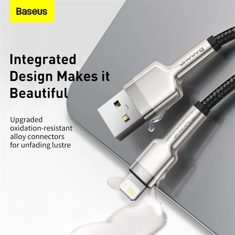 BASEUS greito įkrovimo ir duomenų perdavimo kabelis Cafule USB Type-A – Lightning, 480Mbps (2.4A PD), 1m, juodas