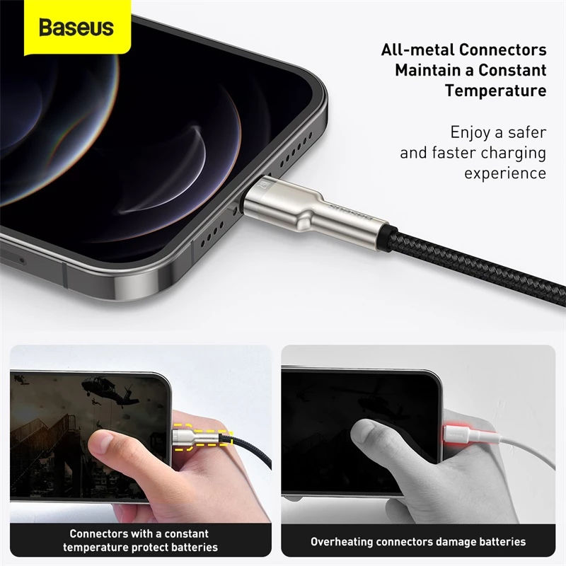 BASEUS greito įkrovimo ir duomenų perdavimo kabelis Cafule USB Type-A – Lightning, 480Mbps (2.4A PD), 1m, juodas