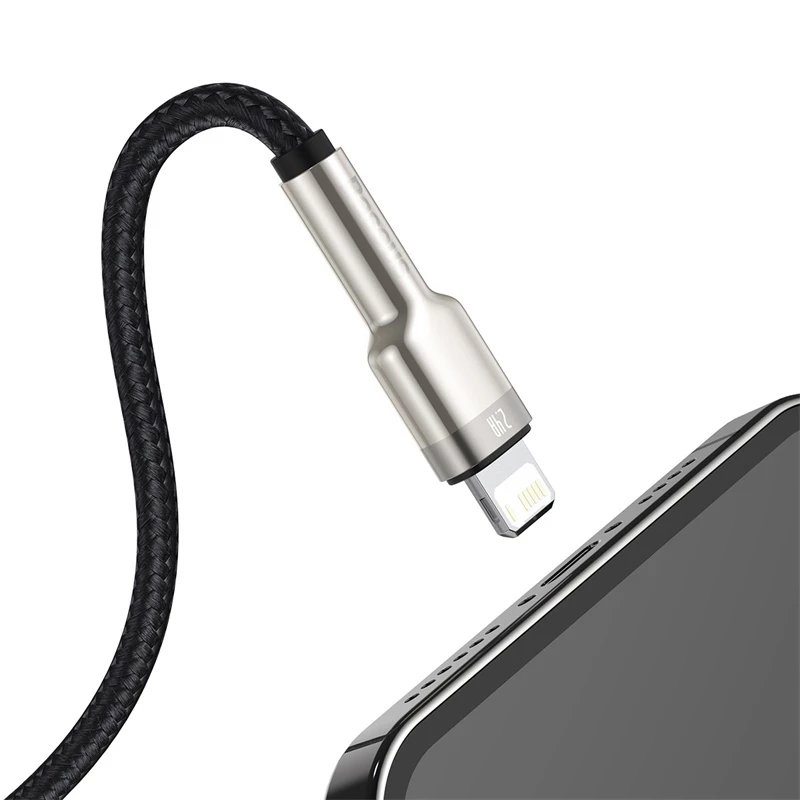 BASEUS greito įkrovimo ir duomenų perdavimo kabelis Cafule USB Type-A – Lightning, 480Mbps (2.4A PD), 1m, juodas