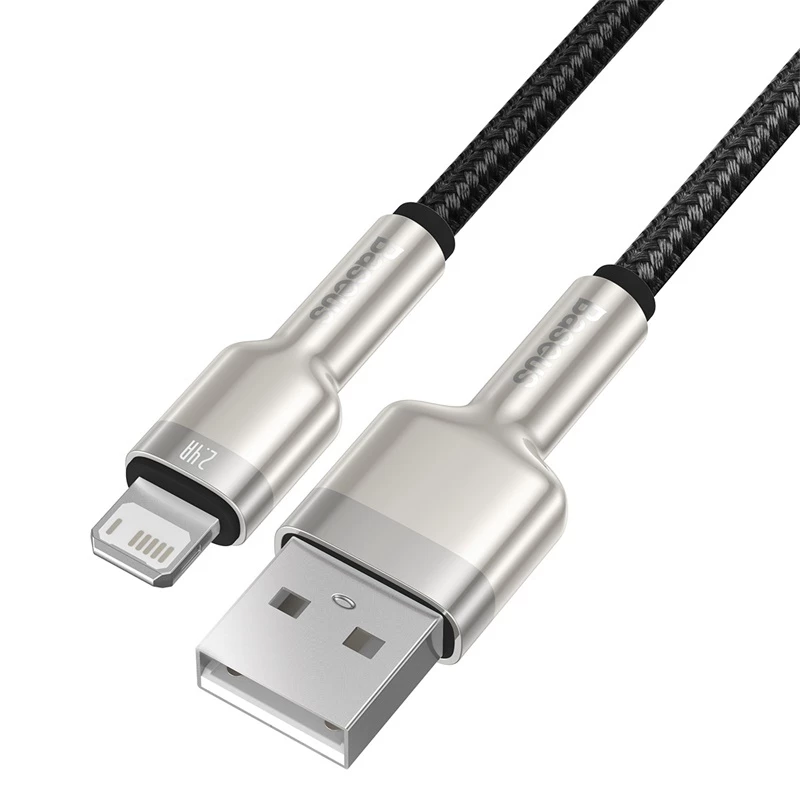 BASEUS greito įkrovimo ir duomenų perdavimo kabelis Cafule USB Type-A – Lightning, 480Mbps (2.4A PD), 1m, juodas