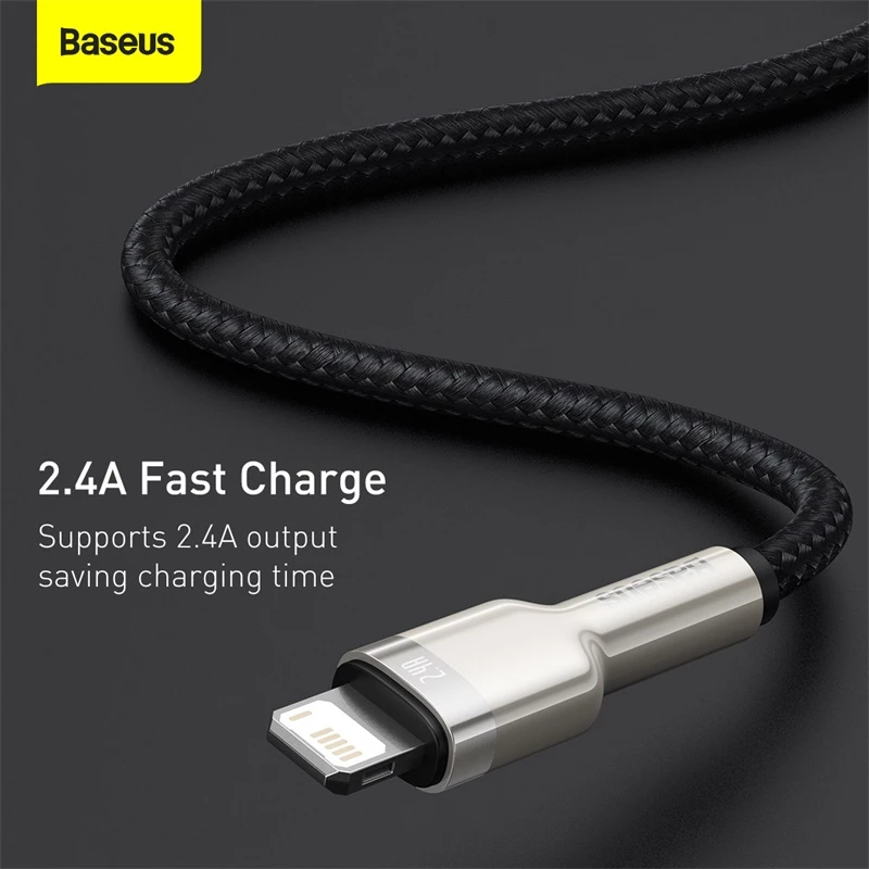 BASEUS greito įkrovimo ir duomenų perdavimo kabelis Cafule USB Type-A – Lightning, 480Mbps (2.4A PD), 1m, juodas