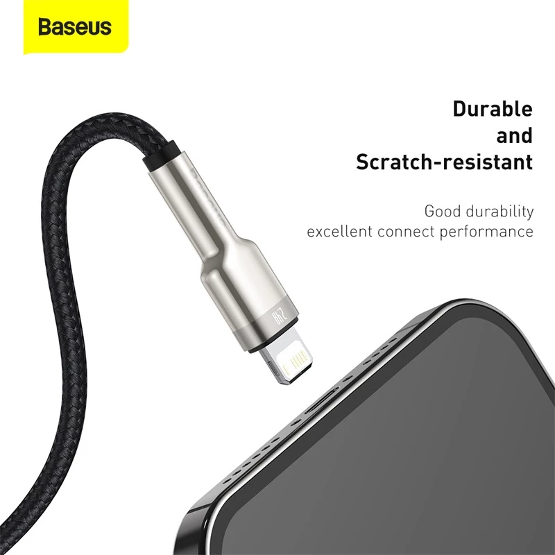 BASEUS greito įkrovimo ir duomenų perdavimo kabelis Cafule USB Type-A – Lightning, 480Mbps (2.4A PD), 1m, juodas