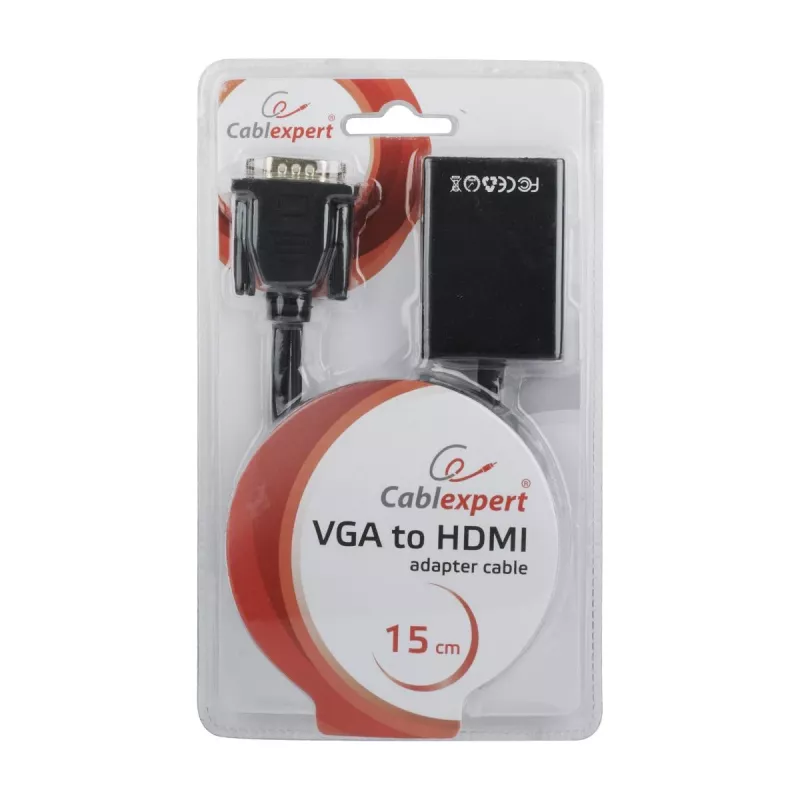 GEMBIRD VGA į HDMI adapterio laidas, USB maitinamas, 15 cm – juodas