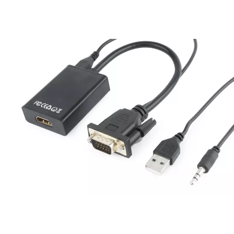 GEMBIRD VGA į HDMI adapterio laidas, USB maitinamas, 15 cm – juodas