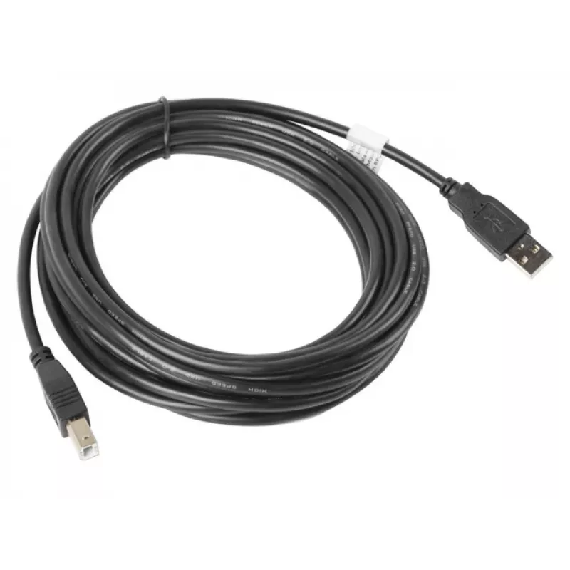 LANBERG USB-A (vyriškas) į USB-B (vyriškas) 2.0 kabelis 5 m, juodas