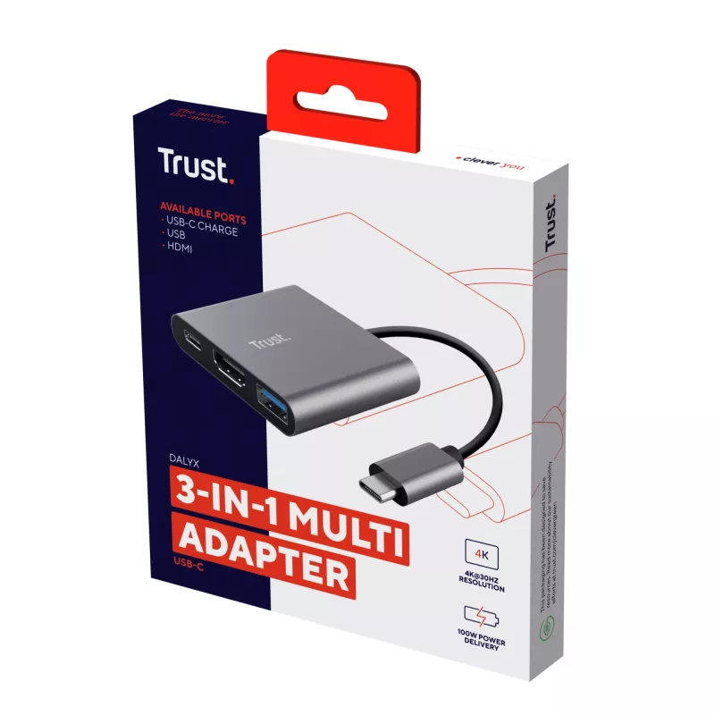 Trust Dalyx USB 3.2 Gen 1 USB-C 3-in-1 aliumininis USB-C centras, juodas