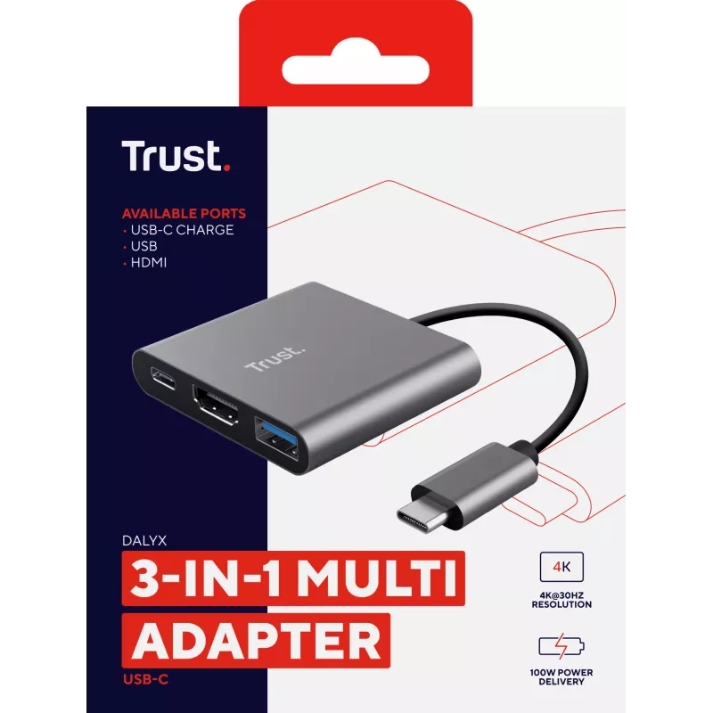 Trust Dalyx USB 3.2 Gen 1 USB-C 3-in-1 aliumininis USB-C centras, juodas