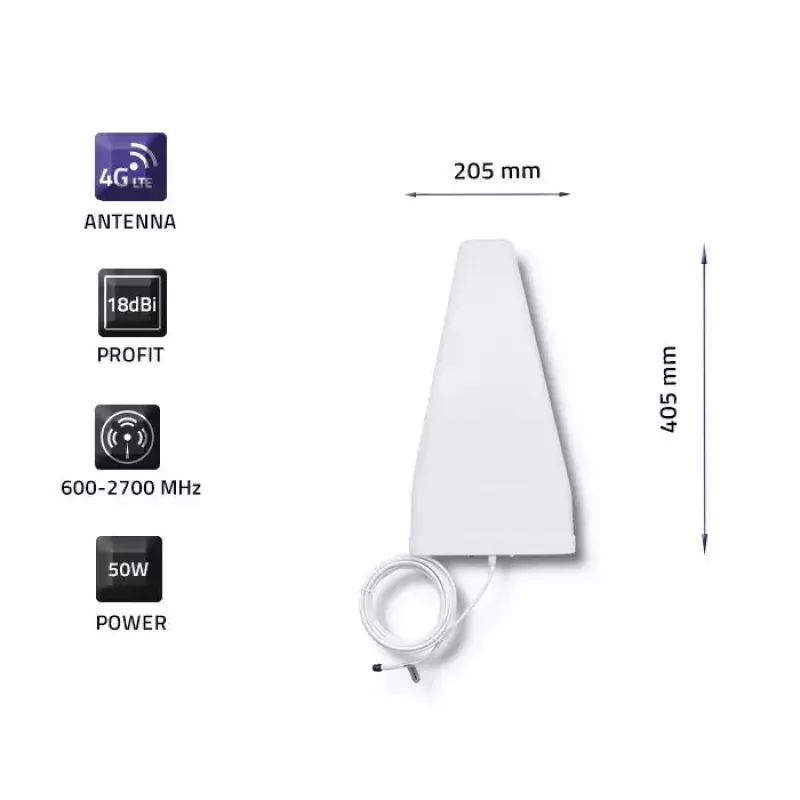 Išorinė 4G LTE antena QOLTEC 57021 – 18 dBi, 600–2700 MHz, 50 Ω, 50 W