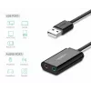 Išorinis USB 2.0 garso adapteris UGREEN 30724 — stereo, ausinių išėjimas, mikrofono įėjimas, 0,15 m laidas, juodas
