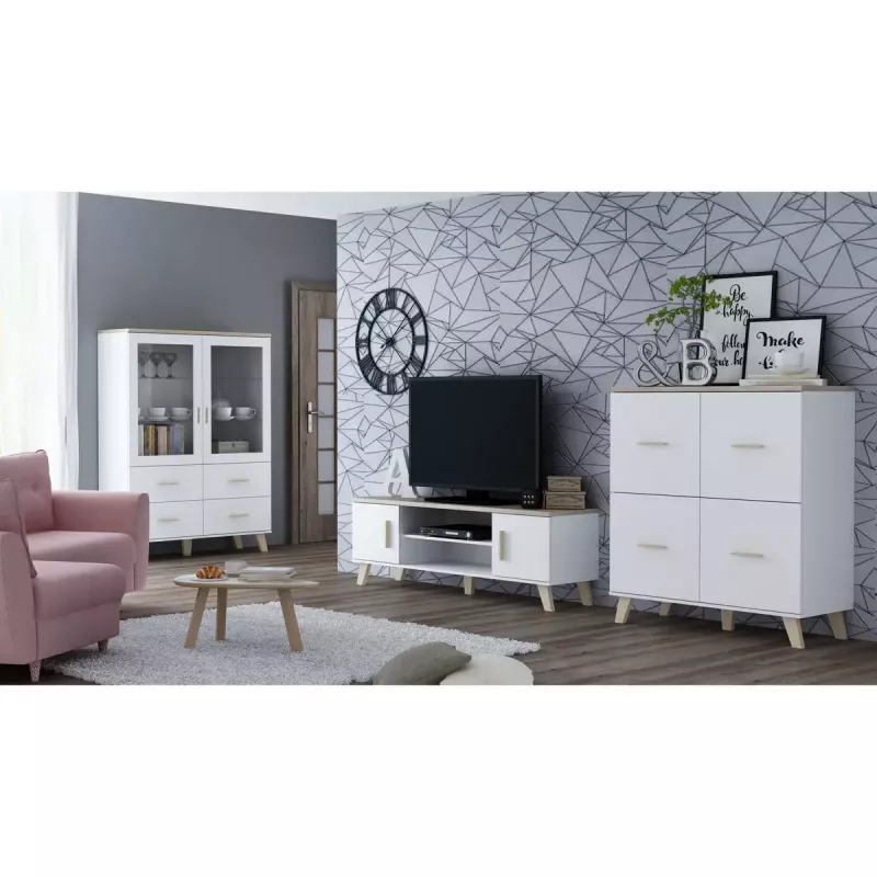 Sideboard cama meble LOTTA 110 4D — 4 durys, 6 lentynų, Sonoma ąžuolo viršus, 1100×540×1190 mm