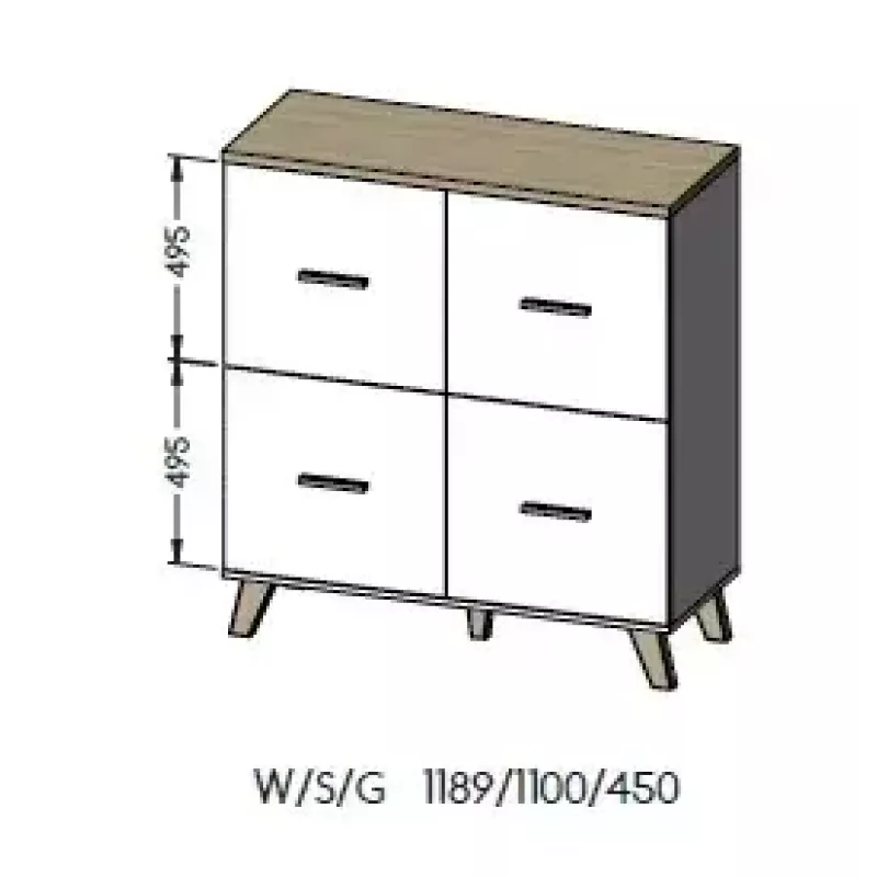 Sideboard cama meble LOTTA 110 4D — 4 durys, 6 lentynų, Sonoma ąžuolo viršus, 1100×540×1190 mm