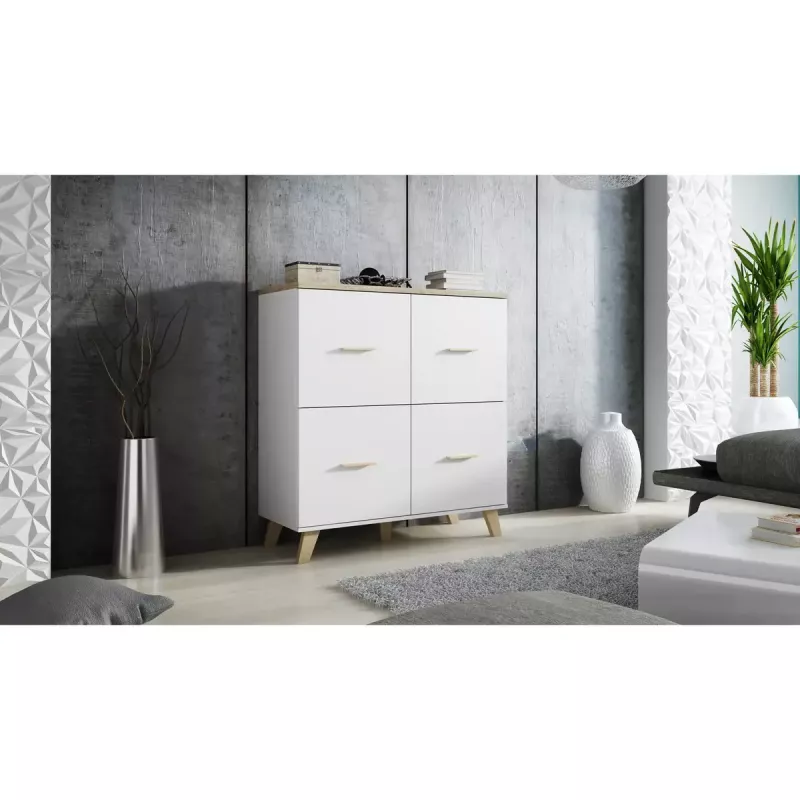 Sideboard cama meble LOTTA 110 4D — 4 durys, 6 lentynų, Sonoma ąžuolo viršus, 1100×540×1190 mm