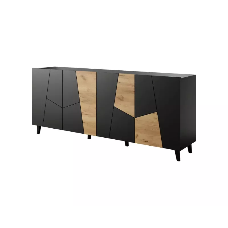 Komoda cama meble ETNA 200x42x82 cm, juoda matinė su ąžuolo raštu, medžio drožlių plokštė