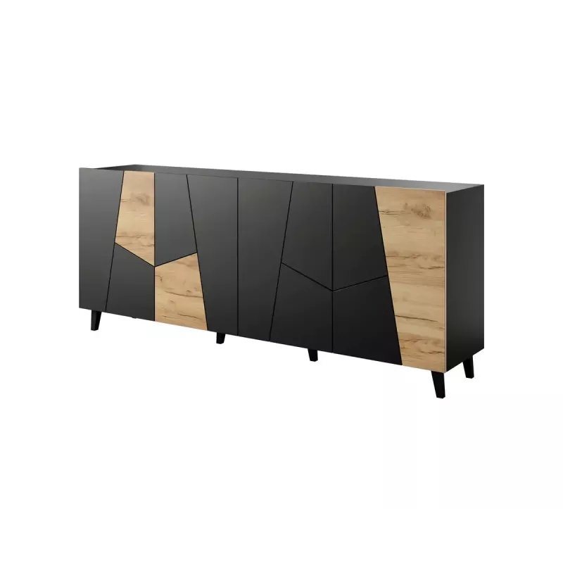 Komoda cama meble ETNA 200x42x82 cm, juoda matinė su ąžuolo raštu, medžio drožlių plokštė