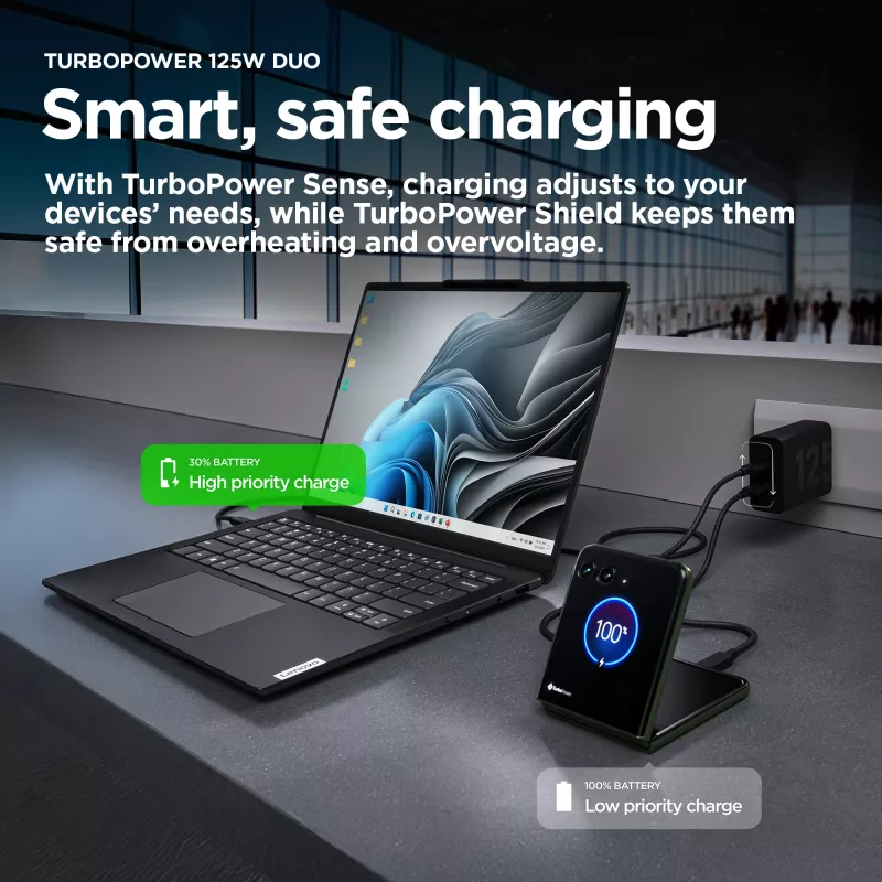 Motorola TurboPower 125W Duo įkroviklis universalus juodas AC greitas įkrovimas
