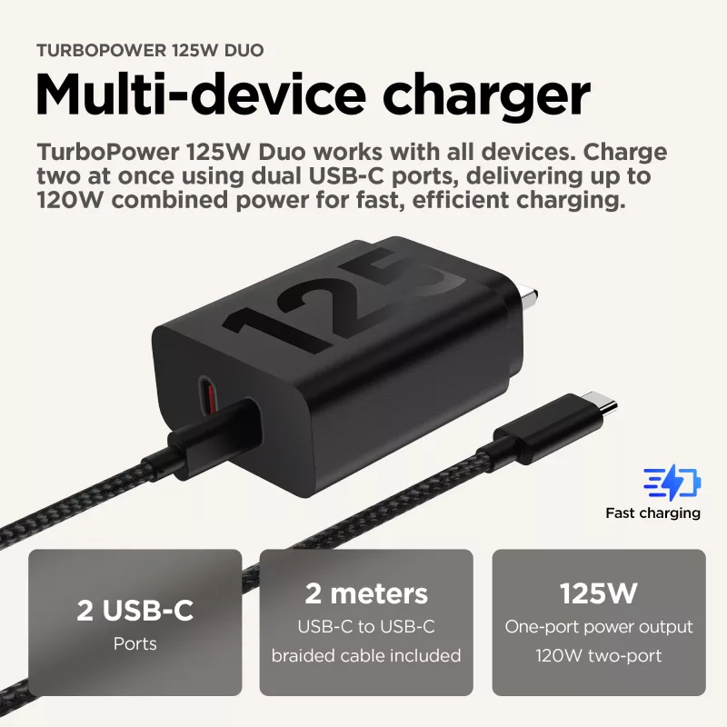 Motorola TurboPower 125W Duo įkroviklis universalus juodas AC greitas įkrovimas