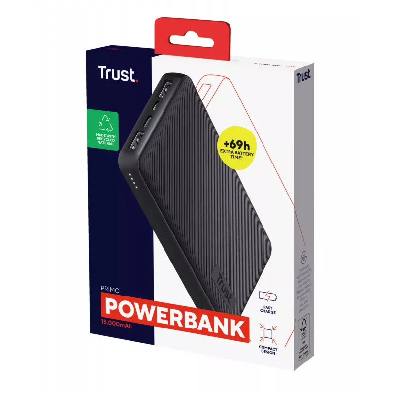 Trust Primo nešiojamas įkroviklis Li-Ion 15000 mAh juodas