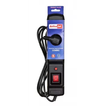 Ilgintuvas ActiveJet COMBO 3GN 1,5 m – 3 lizdai, 230 V, 10 A, juodas