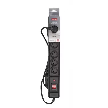 Maitinimo juosta ActiveJet COMBO 6GN 3M – 6 kištukinių lizdų, 3 m laidas, 10 A, 230 V, juoda