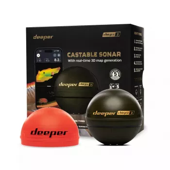 Nešiojamas žvejybinis sonaras Deeper Smart Sonar CHIRP+3 Wi-Fi – metamas belaidis echolotas, gylis iki 100 m, kūgio kampai 47°/20°/7°, Wi-Fi, GPS/GLONASS