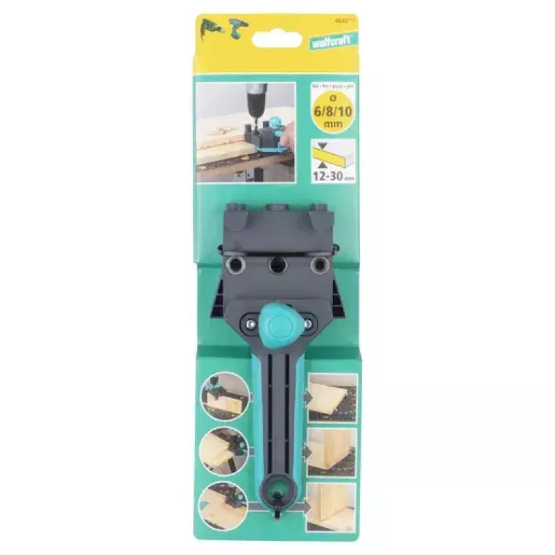 Įrankis kaiščiams Wolfcraft Dowelmaster 6/8/10 mm, plokštės storis 1,2–30 mm, plastikas/plienas, juodas