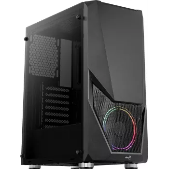 PC korpusas AEROCOOL Zauron Midi Tower juodas — Midi-Tower, šoninis langas, tinka ATX/microATX/Mini-ITX, maks. GPU 32,5 cm, CPU aušintuvo aukštis 166 mm, 2x 3,5 colio vietos, 4x 2,5 colio vietos
