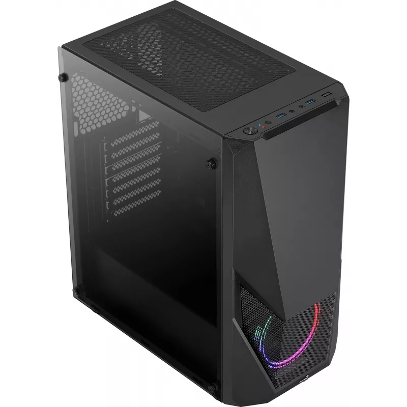 PC korpusas AEROCOOL Zauron Midi Tower juodas — Midi-Tower, šoninis langas, tinka ATX/microATX/Mini-ITX, maks. GPU 32,5 cm, CPU aušintuvo aukštis 166 mm, 2x 3,5 colio vietos, 4x 2,5 colio vietos