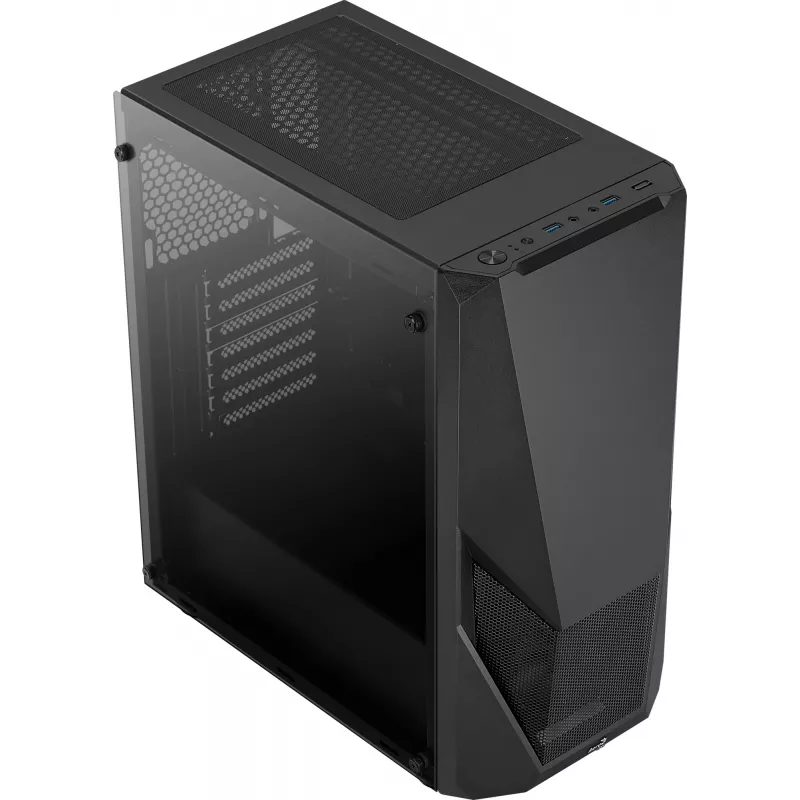PC korpusas AEROCOOL Zauron Midi Tower juodas — Midi-Tower, šoninis langas, tinka ATX/microATX/Mini-ITX, maks. GPU 32,5 cm, CPU aušintuvo aukštis 166 mm, 2x 3,5 colio vietos, 4x 2,5 colio vietos