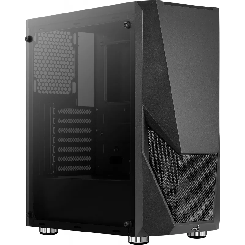 PC korpusas AEROCOOL Zauron Midi Tower juodas — Midi-Tower, šoninis langas, tinka ATX/microATX/Mini-ITX, maks. GPU 32,5 cm, CPU aušintuvo aukštis 166 mm, 2x 3,5 colio vietos, 4x 2,5 colio vietos